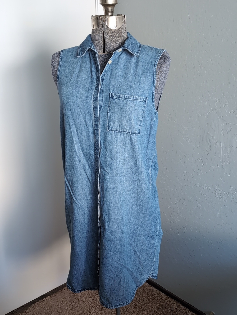 J. Crew Sleeveless Chambray Shirt Dress in Light Blue